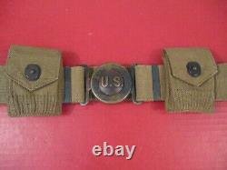WWI US Army M1910 Mills Canvas Garrison Belt & Pouches withUS Buckle All Dtd 1917