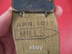 WWI US Army M1910 Mills Canvas Garrison Belt & Pouches withUS Buckle All Dtd 1917