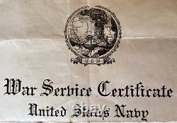 WWI US MARINE CORPS MARINE'S WAR SERVICE CERTIFICATE from UNITED STATES NAVY