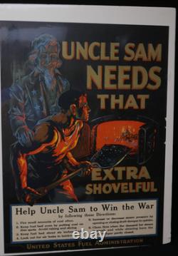WWI'Uncle Same Needs That Extra Shovel Full' Poster 27 3/4 x 20 Latham NY