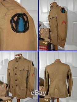 WWI WIA 89th Division Grouping Uniform Helmet Dog Tags Hardtack Gas Mask Army