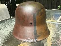 WWI WW1 GERMAN CAMO STEEL HELMET, WithLEATHER LINER BAND AND CHINSTRAP,'VG+++