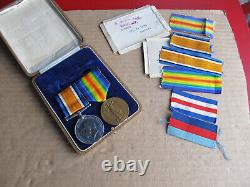 WWI World War 1 British Victory & War Medals Cased Named & Numbered Neville Lyon