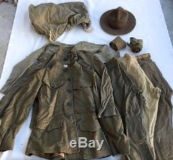 WWI World War US Military Uniform Tunic Jackets, Pants Breeches, Bag, and Hat