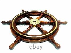 Wooden 24Nautical Ship Steering Wheel Pirate Decor Wood Brass Fishing Wall Boat