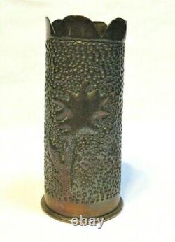 World War 1 Trench Art Ammunition Shell Case Small Vase France Verdun Edelweiss