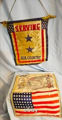 World War I Patriotic Silk Textile Set Banner & Pillow Cover (c. 1917-1919)