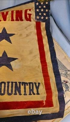 World War I Patriotic Silk Textile Set Banner & Pillow Cover (c. 1917-1919)