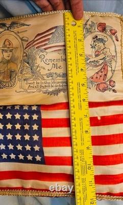World War I Patriotic Silk Textile Set Banner & Pillow Cover (c. 1917-1919)
