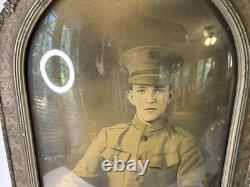 World War I Soldier Photograph with Convex Glass Frame