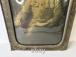 World War I Soldier Photograph with Convex Glass Frame