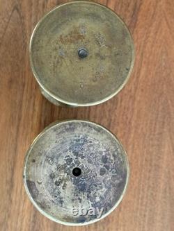 World War I Trench Art Vases Pair 1914 & 1915 Floral Relief Shell Casings