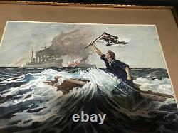 World War I WWI German Navy SMS Leipzig Sailor Raising Flag Patriotic Painting