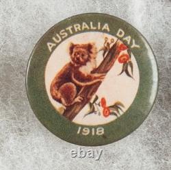 World War One Australia Day 1918 Koala Bear Pinback Button Badge Very Scarce