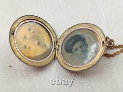 World War One Era Gold Fill Locket w. Soldier photo GF 15 Chain