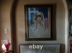 World War One Stunning Red Cross Nurse Portrait And Flags Of Greece And USA