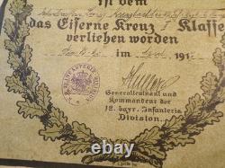 Ww1 German Ek2 With Very Cool Original Ek2 Document 12th Bayr Inf DIV (4059)