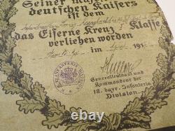 Ww1 German Ek2 With Very Cool Original Ek2 Document 12th Bayr Inf DIV (4059)