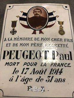 Ww1 Plaque Emaillee Bombee A La Memoire Dun Soldat Mort Pour La France