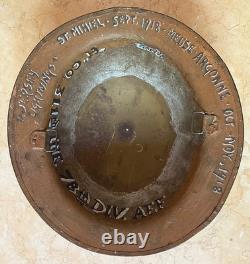 Ww1 U. S. Army 78th Lightning Division Camo Combat Id'd Trench Art Helmet
