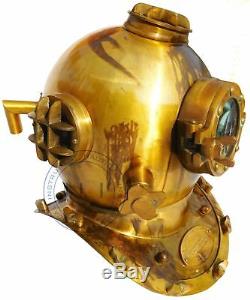 Yellow Antique US Navy Mark V Deep Sea Marine Divers Scuba Brass Diving Helmet